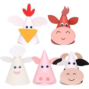 Wudaizhi Farm Theme Cake Decor Party Decor Animal Chicken Cows Pig Happy Birthday Paper Hat Boy Girl Birthday Hat Thanksgiving Supplies