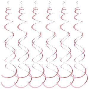 PERZOE Non-toxic Party Decor 6pcs Spiral Pendant Party Streamers Hanging Plastic Streamer Spiral Pendant Twin Tail Party Ceiling Foil Swirl Decorations Pink