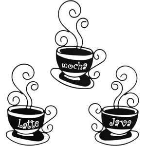 Larber 3 PCS Metal Wall Art Coffee Decor, Kitchen Wall Decorations Coffee Cups with Mocha Latte Java Sign for Coffee Shop Lounge Kitchen Dining Living Room Office Home Decor Coffee Lovers Gifts, Black