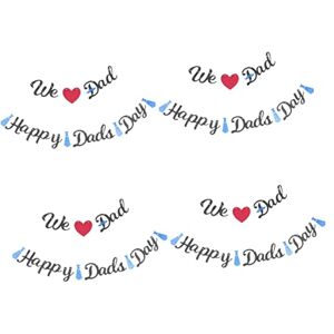 Zerodeko 4 Sets Father's Day Pull Flag Father Birthday Banner Papa Gifts Men The Gifts Balloon Decor Dining Table Decoration Garland Poppa Heart-shaped 300g Glitter Props Dad