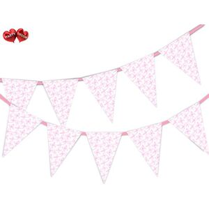 Butterflies Pattern Pink on White Spring Themed Bunting Banner 15 flags - for simply stylish party decoration by PARTY DECOR