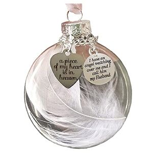 fasloyu Clear Christmas Memorial Ornament Feather Ball - A Piece of My Heart is in Heaven Christmas Tree Decorations Memorial Hanging Pendant Gift Round Plastic Ball Ornament - 2''/5cm (for Husband)