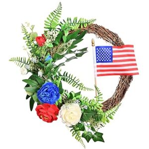 Generic Flag Independence Day Rattan Garland Door Wall Pendant Home Independence Day Decoration Window Farmhouse Front Garland Decoration Wreaths for Cabinets (Green, One Size)