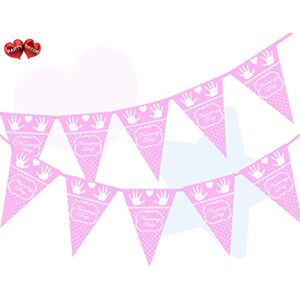 Naming Day White Polka Dots, Hands and Heart on Pink Celebration Themed Bunting Banner 15 flags for simply stylish party decoration by PARTY DECOR