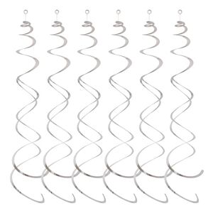 PERZOE Non-toxic Party Decor 6pcs Spiral Pendant Party Streamers Hanging Plastic Streamer Spiral Pendant Twin Tail Party Ceiling Foil Swirl Decorations Silver