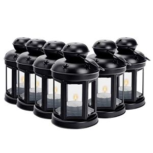 Nicola Spring Candle Lanterns Tealight Holders Metal Hanging Indoor Outdoor - 16cm - Black - Set 6
