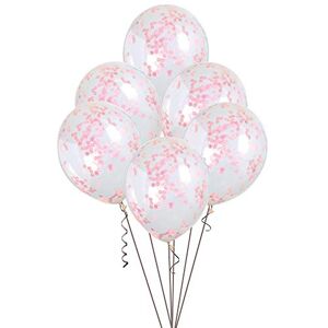 Unique Lovely Pink Confetti Clear Latex Balloons (30cm) Pack of 6 - Transparent Premium Latex, Perfect for Parties & Celebrations