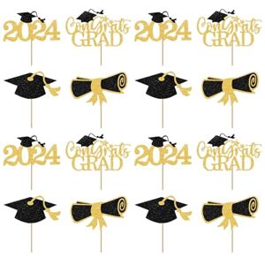 szutfidy Class of 2024 Graduation Decorations Large Centerpiece Display Mold 16pcs/set Cake Card Black Golden Theme Table Toppers Centerpieces Party Golden