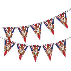 Queen Platinum Jubilee - Union Jack God Save The Queen - Gold Text - Full Flag Patriotic UK United Kingdom Themed Bunting Banner 15 Triangle flags National Royal decoration by PARTY DECOR
