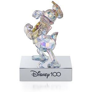 Swarovski Disney100 Donald Duck Figurine, Aurora Borealis Colour-Effect Crystal with Blue and Yellow Accents, Chrome Finished Metal and Black Velvet Base, from the Disney100 Collection