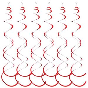 Shienfir Foil Party Decorations Spiral Pendant Party Streamers 6pcs Hanging Plastic Streamer Twin Tail Ceiling Foil Swirl Decorations Red