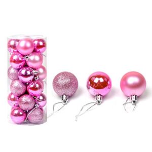 HshDUti Christmas Baubles, 24pcs Christmas Balls Ornaments for Christmas Tree Small Shatterproof Hanging Ball Baubles for Xmas Holiday Wedding Party Decorations Home Festival Decors Xmas Gifts Pink 3cm