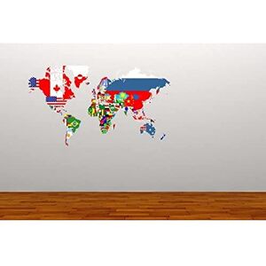 60 Second Makeover Limited Full Colour World Map Flags Wall Sticker Decal Graphic Decoration Home Office Travel Study Living Room