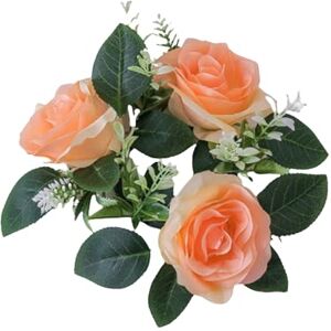 Qinlenyan Realistic Fake Flowers Lifelike Rose Garland Artificial Wreath Candle Ring Spring Green Leaves Flower for Home Wedding Party Table Centerpiece Orange