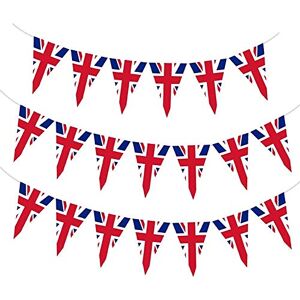 YJZQ Fabric Union Jack Bunting Flags 8M/ 26ft Long with 25 Flags British Banners Party Decor United Kingdom Full Flag Patriotic Themed Bunting for UK National Royal Queens 90th Street Party Decoration