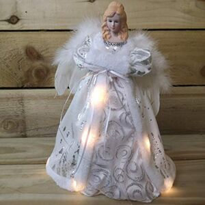 Premier Decorations Silver & White Angel Tree Topper with LED Lights - Battery Operated