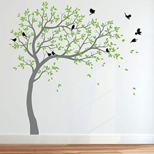 Studio Quee Large Tree Wall Decals Wall Tattoo Large Nursery Tree Decals Wall Mural Removable Vinyl Wall Sticker KW032R (Grey, Lime-Tree Green, Black)