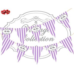 Vintage Collection Tea Time Black Print on Candy Lavender Lilac and White Stripes Themed Bunting Banner 15 flags for guaranteed simply stylish party decoration by PARTY DECOR