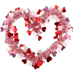 PERZOE Craft Decorations for Valentine Day Party Banner Valentine's Day Garland Shiny Heart Tinsel Garland for Romantic Home Party Decorations Pink White