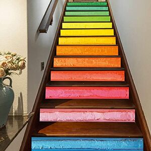 FLFK 3D Colorful Rainbow Art Oil Painting PVC Staircase Stickers Self-Adhesive Stair Riser Decal Wall Murals for Home Decoration 39.3Inch x7.08Inch x13pcs