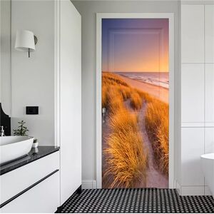 FLFK 3D Sunset on The Island Self-Adhesive Door Stickers Wall Decal-Peel and Stick Door Murals for Living Room Bedroom Home Decoration 30.3x78.7 Inch