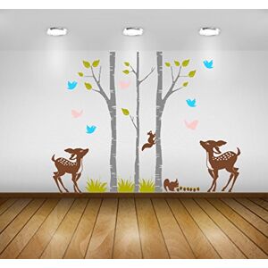 Deco-Online Huge Birch Trees Baby Deer Fawn XXL Wall Decal Set Sticker for Baby Nursery. A Beautiful Decoration for a Child's Room. Beautiful Wall Mural. Sticker with Fawns.