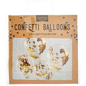 Ginger Ray Gold Foiled Confetti Filled Balloons Birthday Party Decoration 5 Pack, Latex, PET