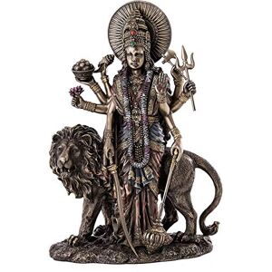 krisha krafts Durga Female Hindu Statue with Lion- Divine Mother of The Universe Goddess Sculpture in Premium Cold Cast Bronze- 11-Inch/Bronze Durga Statue/Durga Idol