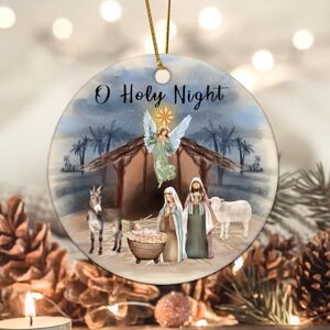 Evans1nism Farm Decor Nativity Scenes Christmas Ornament O Holy Night Religious Manger Christmas Tree Ornament Jesus Nativity 3.2 Inch Two Side Printed Hanging Ornaments for Winter Christmas