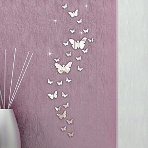 FriendGG Wall 3D Mirrors Sticker, 30PC Acrylic Removable Butterfly Combination Self-Adhesive Mirror Wall Decals Home DIY Art Mural Living Bedroom Office Décor Kids Room Decoration (30PC, Silver)