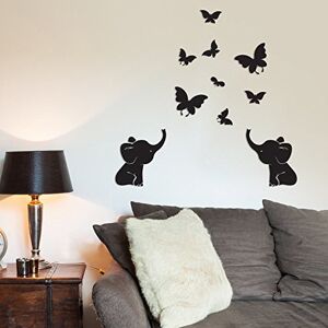 MEYA Baby's Room Nursery Decor Cute Elephant Butterfly Mirror Wall Decal,Cartoon Wall Decal Murals for Home Decoration (Black)