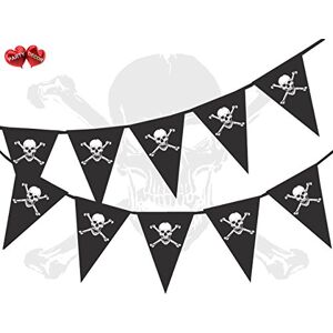 Pirate Skull and Crossed Bones White on Black Themed Bunting Banner 15 flags for guaranteed simply stylish party decoration by PARTY DECOR