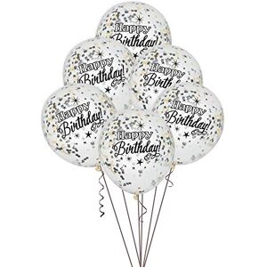 Unique Party 58285 - Foil Silver Glittering Birthday Confetti Balloons, Pack of 6