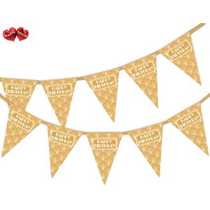 Happy Birthday Gold Art Deco White Print Themed Bunting Banner 15 flags - for simply stylish party decoration by PARTY DECOR