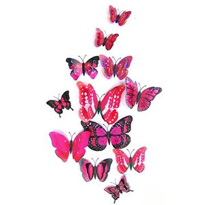 Mimihuhu 12 Sets Of 3d Double-Layer Butterfly Wall Stickers Fridge Magnet Room Decor Decal Applique Red