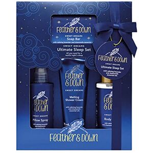 Feather & Down Sweet Dream Ultimate Sleep Set (Pillow Spray, Soap, Shower Cream & Body Lotion) - Create a sense of calm and tranquillity to aid a restful night’s sleep. Vegan Friendly & Cruelty Free.