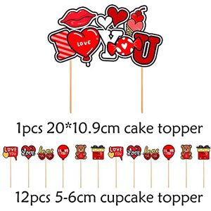 Generic Home Accessories Print flag Happy Valentine’s Day Party Decoration Valentine’s Day Balloons Set I Love You Garland Cake Topper Banner(13Pcs Cake Topper)