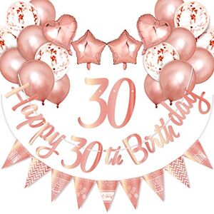 Whaline 30th Birthday Banner 24Pcs Rose Gold Happy Birthday Banner, Triangle Flag Bunting Latex Balloon Foil Balloon Confetti Kit with 10M Ribbon for Birthday Party Supplies, Party Decoration