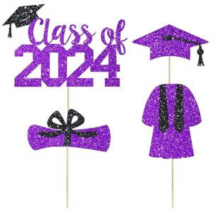 Tainrunse Sophisticated Graduation Centerpieces Table Topper 4/16pcs Cake Toppers 2024 Graduation Table Centerpieces Eco-friendly Reusable Sparkling Design Purple