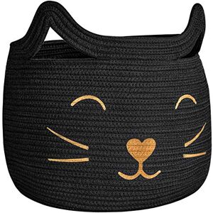 HiChen Large Woven Cotton Rope Storage Basket, Laundry Basket Organizer for Toys, Blanket, Clothes, Towels, Gifts Pet Gift Basket for Cat, Dog - 15.7" L×13" W×13.4" H, Black