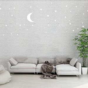 Quanyuchang Moon and Stars Wall Decal Vinyl Sticker, Removable Children Kids Art DIY Sticker Mural for Boy Girls Baby Room Decoration Good Night Nursery Wall Decor Home House Bedroom Design (White)