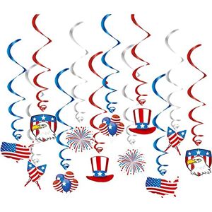 bopely 4th of July Decoration, Independence Day Hanging Swirls Patriotic American Flag Streamers Memorial Day Red White Blue Swirls Decor Party Supplies