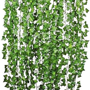 Generic 4 Pack 26.24 Feet Artificial Ivy Garland Greenery Garlands Hanging Plant Vine,Fake Ivy Leaves Fake Vines Artificial Ivy, Fake Foliage Flowers for Wedding Wall Decor, Party Room Decor,Green