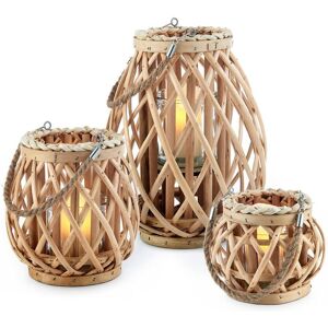 LIVIVO 3pc Wicker Willow Candle Lantern Basket Jar - Made from Hemp Rope & Willow Twigs