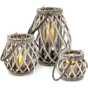 LIVIVO 3pc Wicker Willow Candle Lantern Basket Jar - Made from Hemp Rope & Willow Twigs