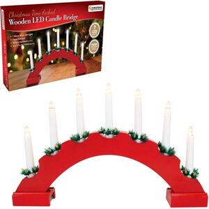 Christmas Workshop 7 LED Red Arched Wooden Candle Bridge Light