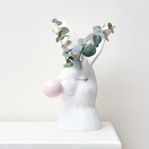 Large White Bunny Blowing Bubblegum Vase Material: Resin