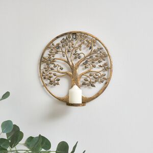 Round Antique Gold Tree of Life Candle Wall Sconce Material: Metal