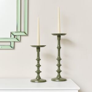 Set of 2 Green Candle Holders Material: Metal