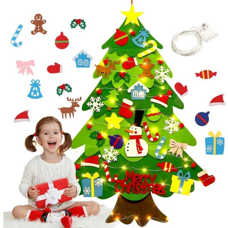 Héloise - Felt Christmas Tree with 42 Ornaments, 4ft for Kids, New Year, Handmade Wall Decorations for Christmas Door (Style 1)